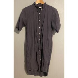Pure Match Shirt Dress Womens Small Gray Linen Button Front High Neck USA FLAW